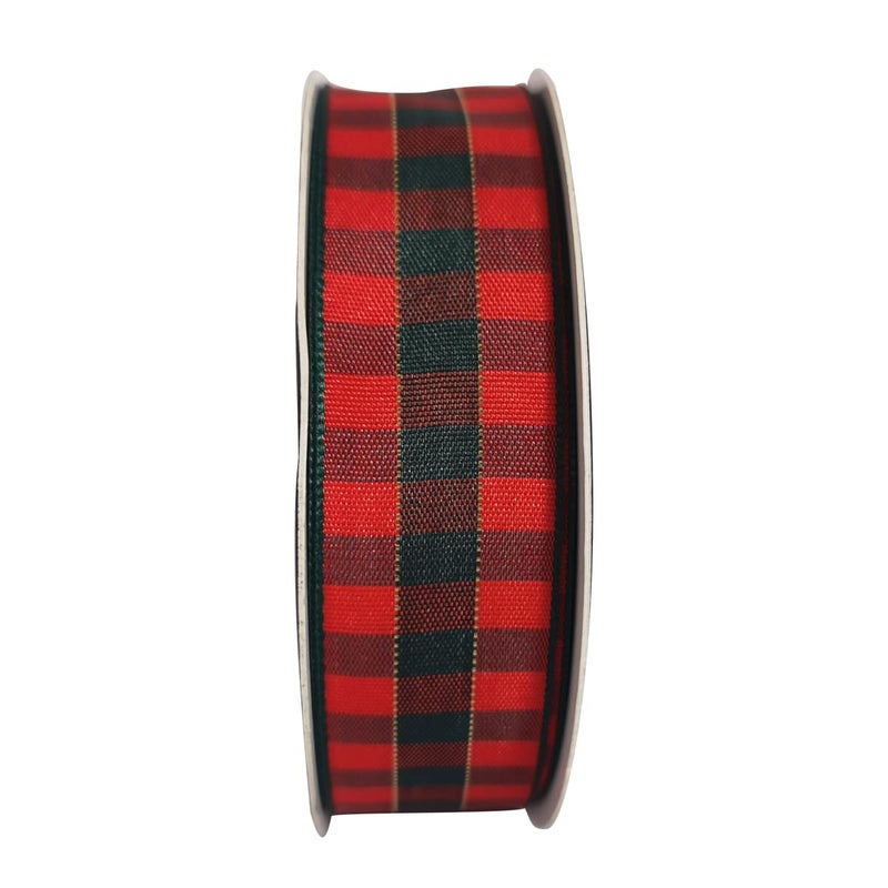 Micomon شريط Micomon X'Mas Gingham Ribbon أخضر أحمر معدني شريط Gingham بطول 25 ياردة لكل لفة 100% بوليستر (1 بوصة"، أحمر أخضر ذهبي) - Image 3